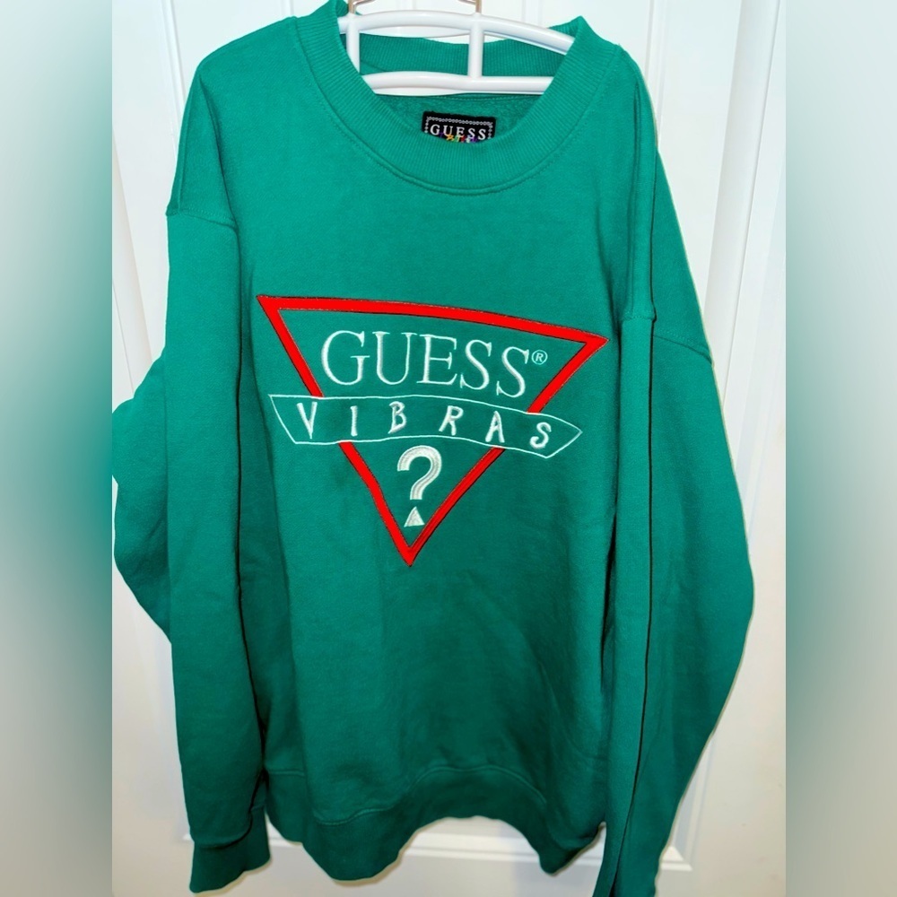 GUESS J Balvin Vibras Crewneck pullover Sweatshirt  fleece Green Mens small